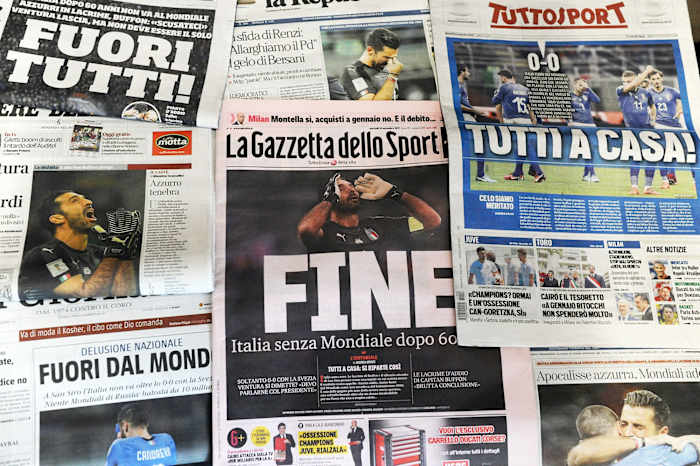 Italian newspapers after Italy missed the 2018 World Cup